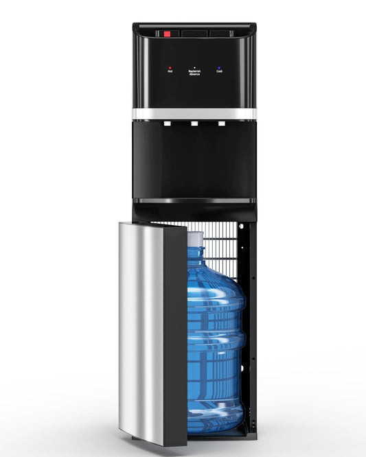 Manastin Bottom Loading Water Cooler Dispenser for 5 Gallon Bottles, Stainless Steel Water Cooler with 3 Temperature Settings - Hot, Cold & Room Water, Ideal Design for Home & Office, Jet Black
