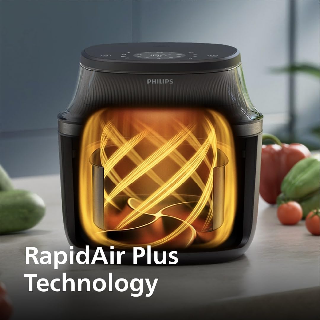 Philips Air Fryer 3000 Series 6.5qt, Cooking Window, 16-in-1 Air Fryer, RapidAir Plus Technology, Fat Removal, HomeID Recipe App, Easy to Clean (NA330/00)