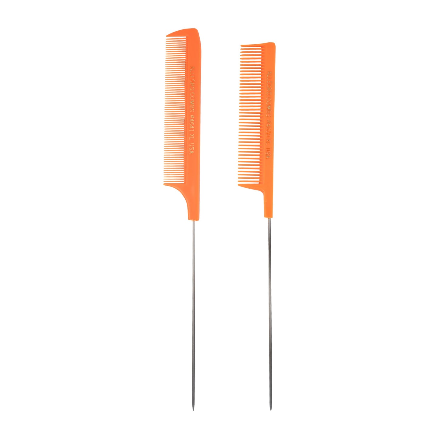 Allegro Combs XL Pintail Rat Tail Combs Parting Combs Metal Tail Foiling Combs Pin Combs Stitch Braids Combs2 Pc. (Neon Orange)
