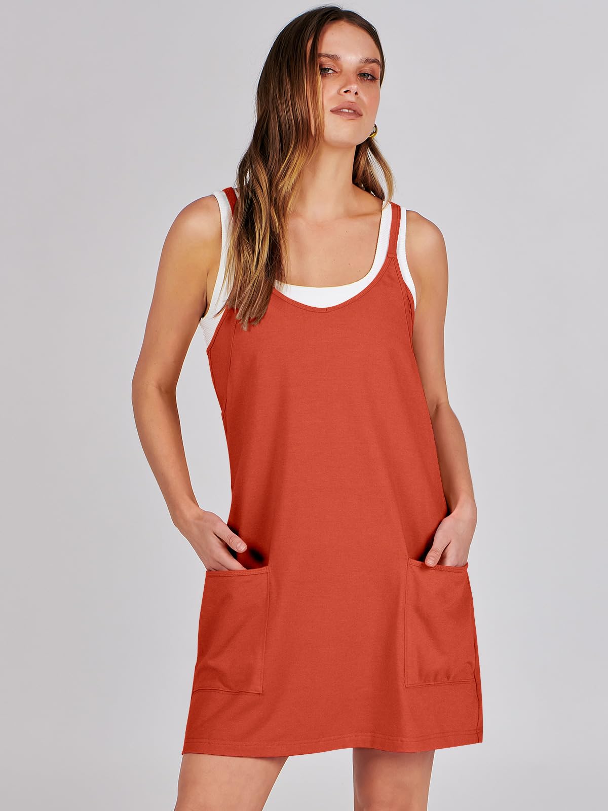 ANRABESS Women Summer Mini Romper Dress Workout Tennis Active Sports Athleisure Outfits built in Shorts Trendy Vacation Red Small