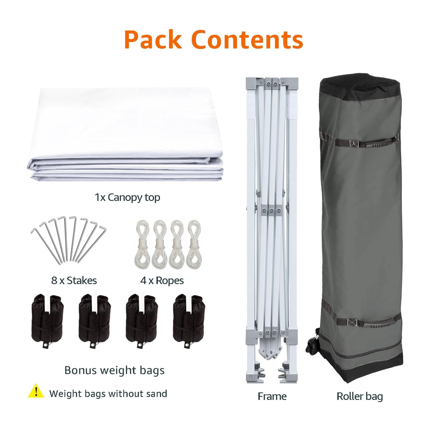 Amazon Basics Outdoor Pop Up 10 x 10 Canopy Tent for Events, Portable with Easy Setup, Includes Wheeled Carry Bag, 8 Pegs, 4 Ropes, 4 Weighted Bags, White