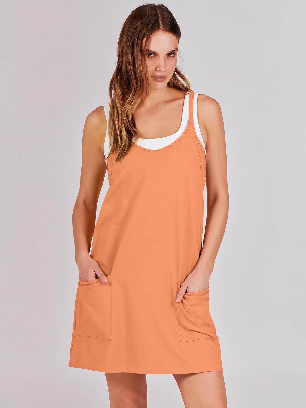 ANRABESS Women Summer Mini Romper Dress Workout Tennis Active Sports Athleisure Outfits built in Shorts Trendy Vacation Orange Small