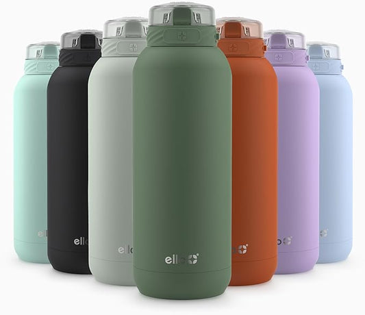 Ello Cooper 40oz Stainless Steel Water Bottle Vacuum Insulated with Straw and Carry Handle, Leak Proof Locking Lid with Soft Silicone Spout, Dishwasher Safe, Acorn Squash