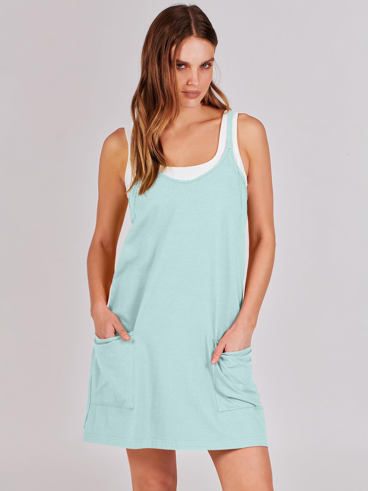 ANRABESS Women Summer Mini Romper Dress Workout Tennis Active Sports Athleisure Outfits built in Shorts Trendy Vacation Mint Green Small