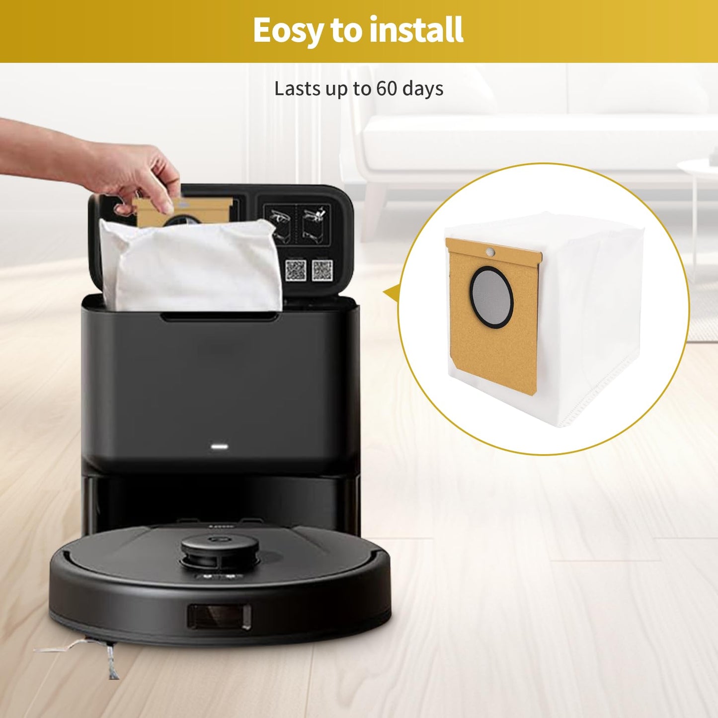 10 Pcs Dust Bag Replacement for Eufy L50, L60 Vacuum Cleaner Self-Empty Station,for Eufy L50SES/ L60 SES, Dust Bag for Conga Home 1000,8090 Ultra,9090AI, Haier H9 Plus Vacuum Cleaner