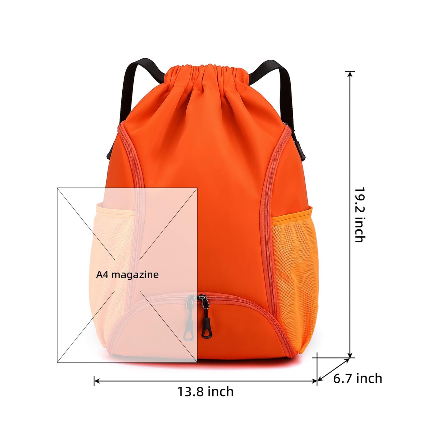 Valleycomfy Sports Gym Bag Drawstring Backpack with Shoes Basketball Bag and Two Water Bottle Holder,Drawstring Backpack for Beach, Pool and Travel,Orange