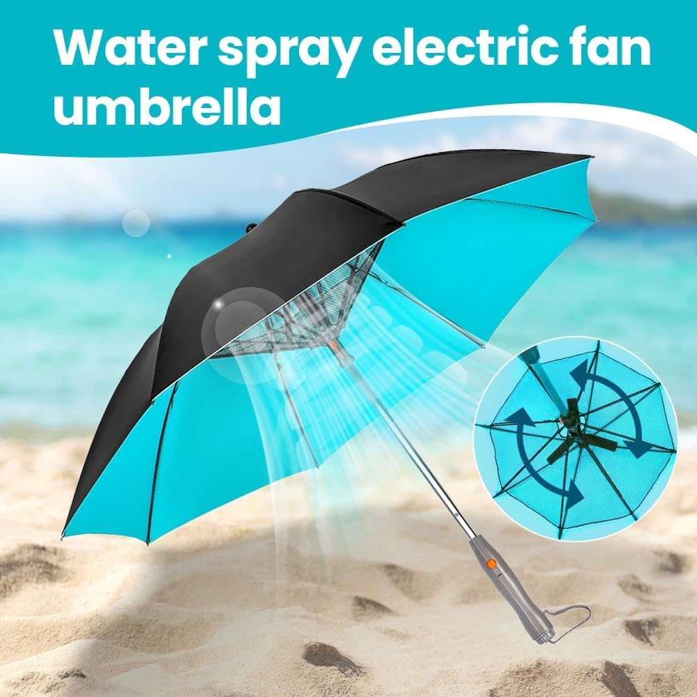 Uv Blocking Umbrella With Fan, 2024 New 3 In 1 Umbrella With Fan And Mist Spray, Sun Umbrella Protection, Usb Rechargeable Sun Umbrella, Cooling Umbrella With Fan, For Fishing, Golfing, Patio, Sand, Travel (Flamingo)