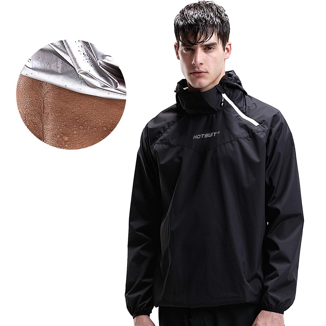 HOTSUIT Sauna Suit Men Weight Loss Gym Exercise Sweat Suits Workout Jacket, Black, S