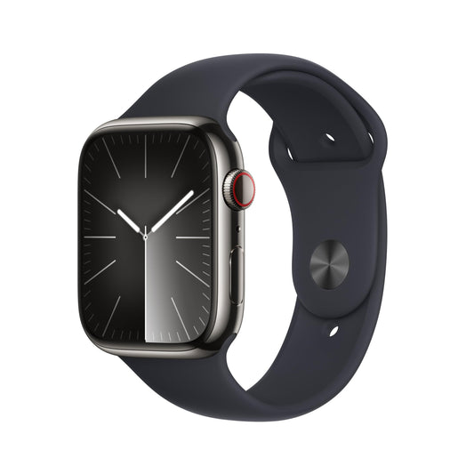 Apple Watch Series 9 [GPS + Cellular, 45mm] - Graphite Stainless Steel Case with Midnight Sport Band, S/M (Renewed Premium)