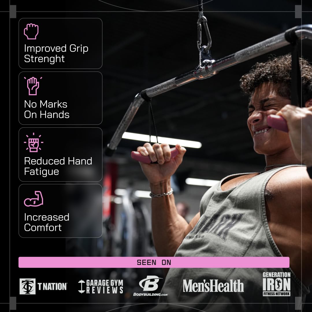 Angles90 Pink Grips - The original gym pull up grip handles, gym handles, lat pulldown attachments, perfect grips for T-bar row, cable machine, D Handle, grip strength trainer, gym equipment, lat bar