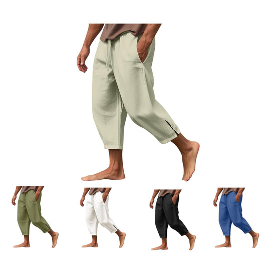 lightning deals of today prime,Beach Pants for Mens Capri Pants Solid Color Elastic Waist Tapered Pants Drawstring Capris Baggy Pants Trousers