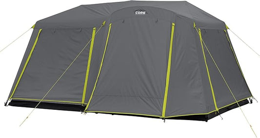 CORE Instant Cabin Tents | 6 Person / 9 Person / 10 Person / 12 Person Family Cabin Multi Room Pop Up Tents Car Camping | Included Storage Pockets for Camping Accessories