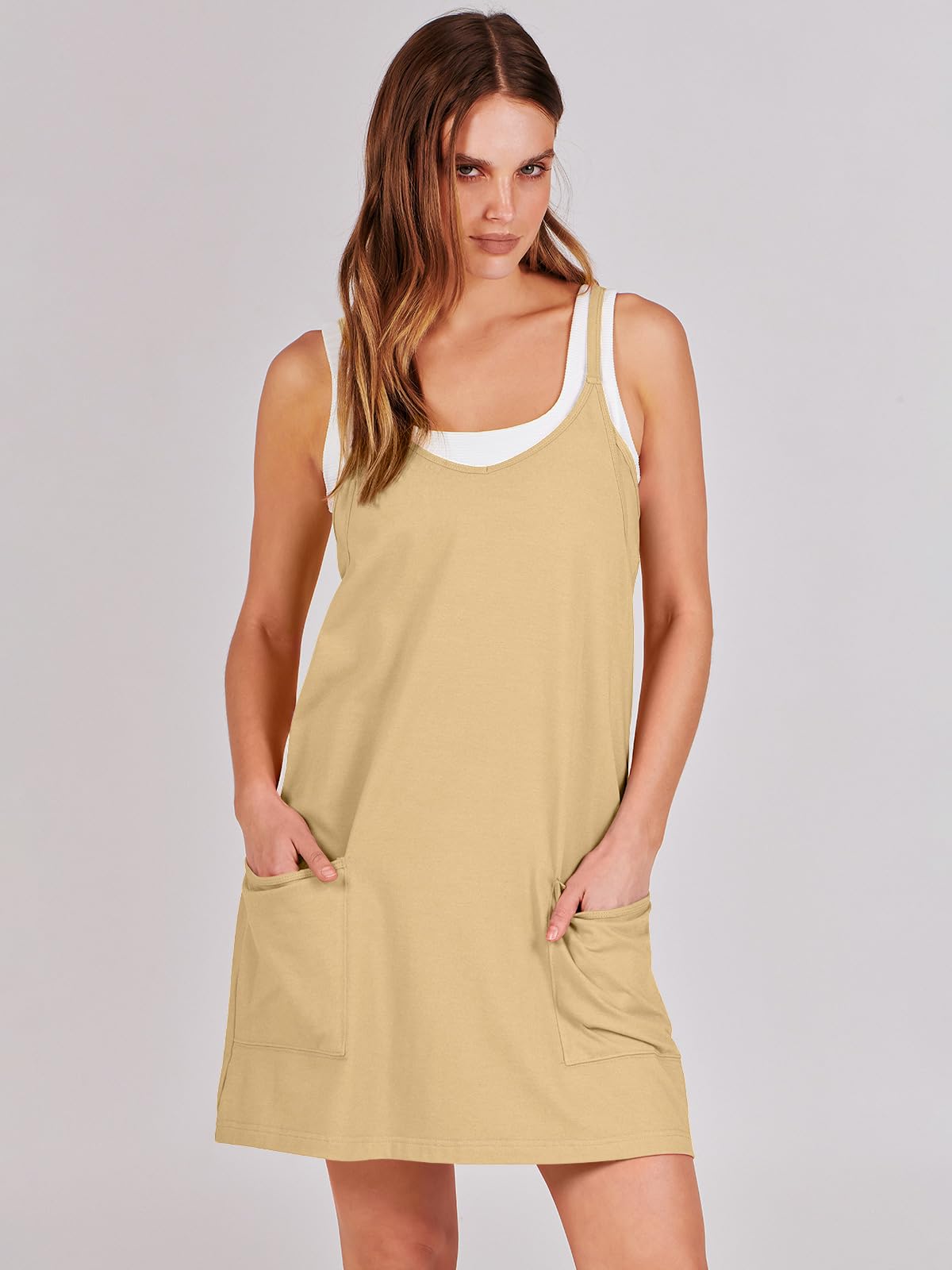 ANRABESS Women Summer Mini Romper Dress Workout Tennis Active Sports Athleisure Outfits built in Shorts Trendy Vacation Light Yellow X-Smal