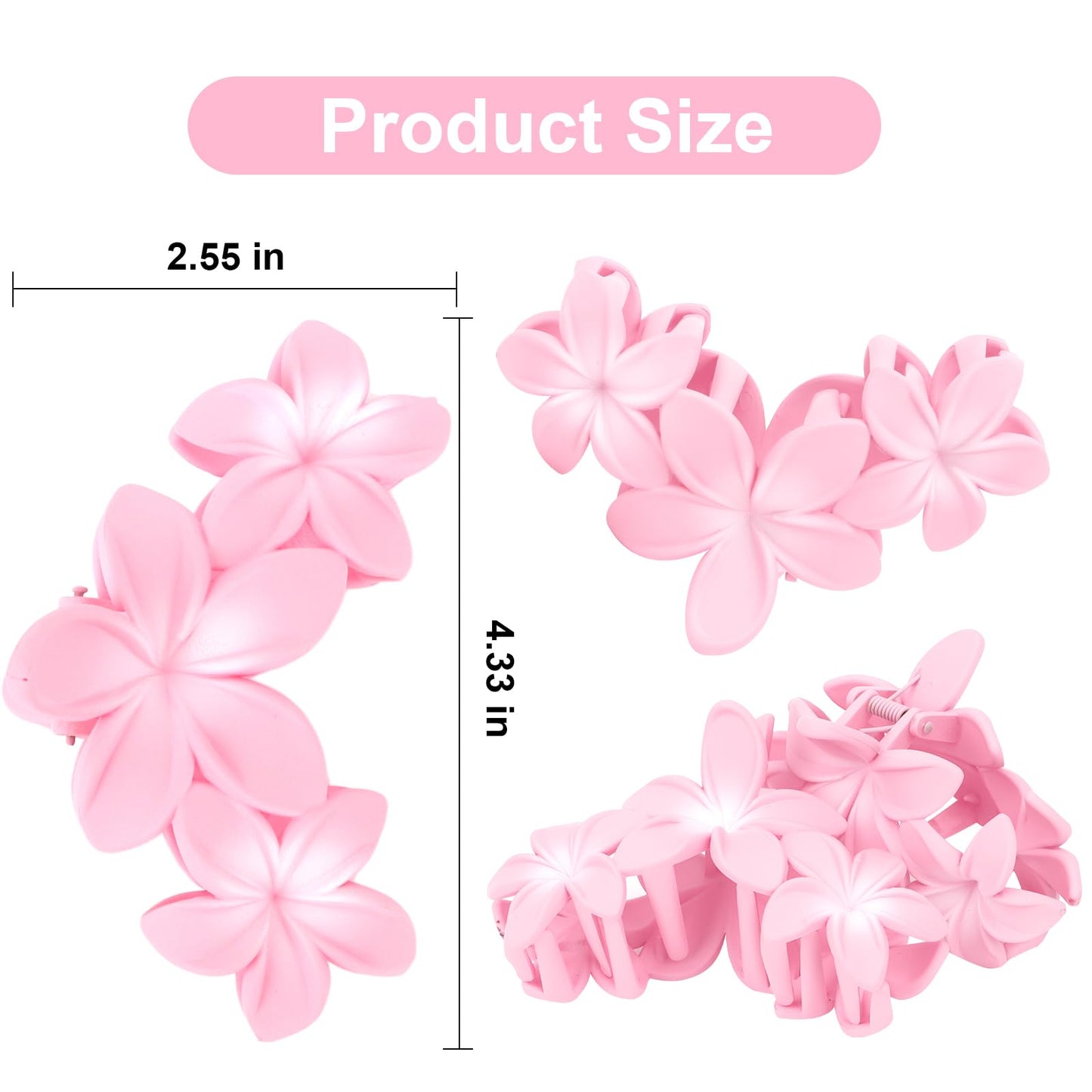ANBALA 4PCS Flower Hair Clips, Tropical Plumeria Hair Clips for Women, Large Non-Slip Strong Hold Claw Clips, Beach Hair Accessories, Pink (4 Count)
