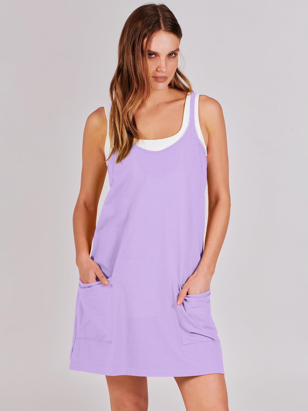 ANRABESS Women Summer Mini Romper Dress Workout Tennis Active Sports Athleisure Outfits built in Shorts Trendy Vacation Purple X-Smal