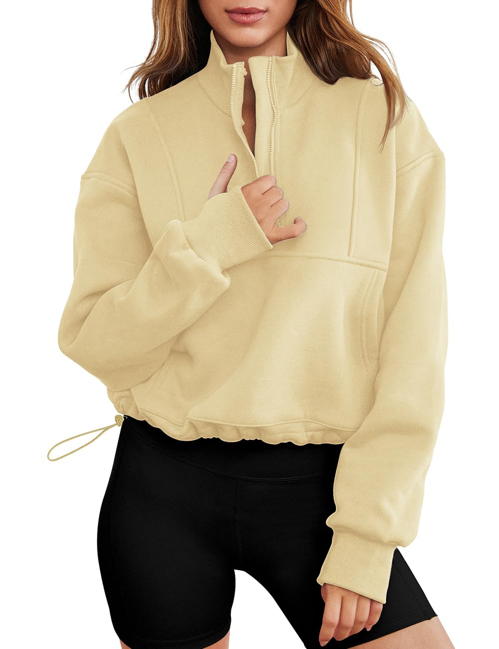 LOMON Fall Sweatshirt Fleece Oversized Fashion 1/2 Zip Pullover Athletic Workout Cropped Tops Winter Clothes 2023 Apricot XXL