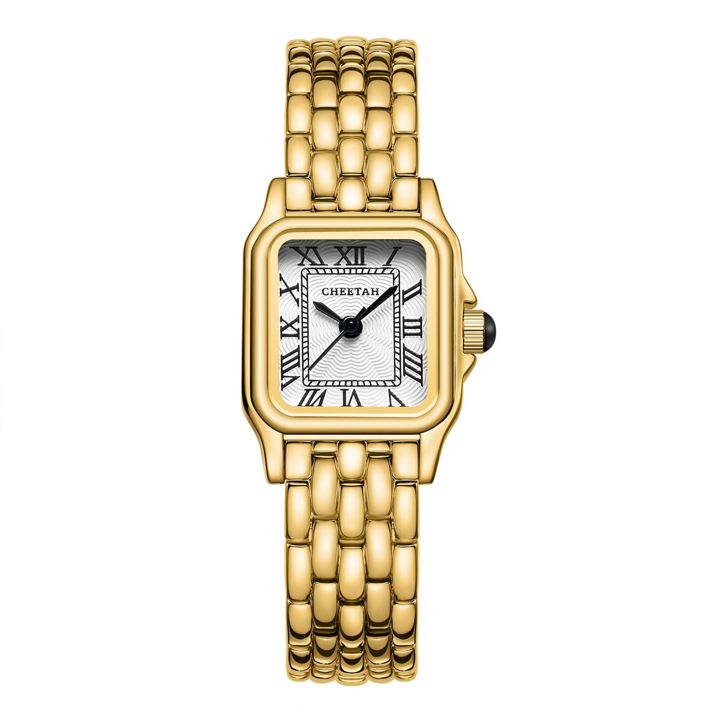 CHEETAH Watches for Women with Small Vintage Bracelet, Gold White Face, Rectangular Case, Roman Dial