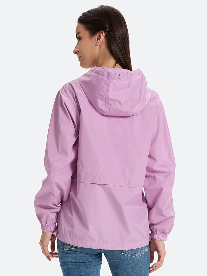 SaphiRose Lightweight Rain Jacket Women Waterproof Breathable Raincoat Packable Hooded Windbreaker