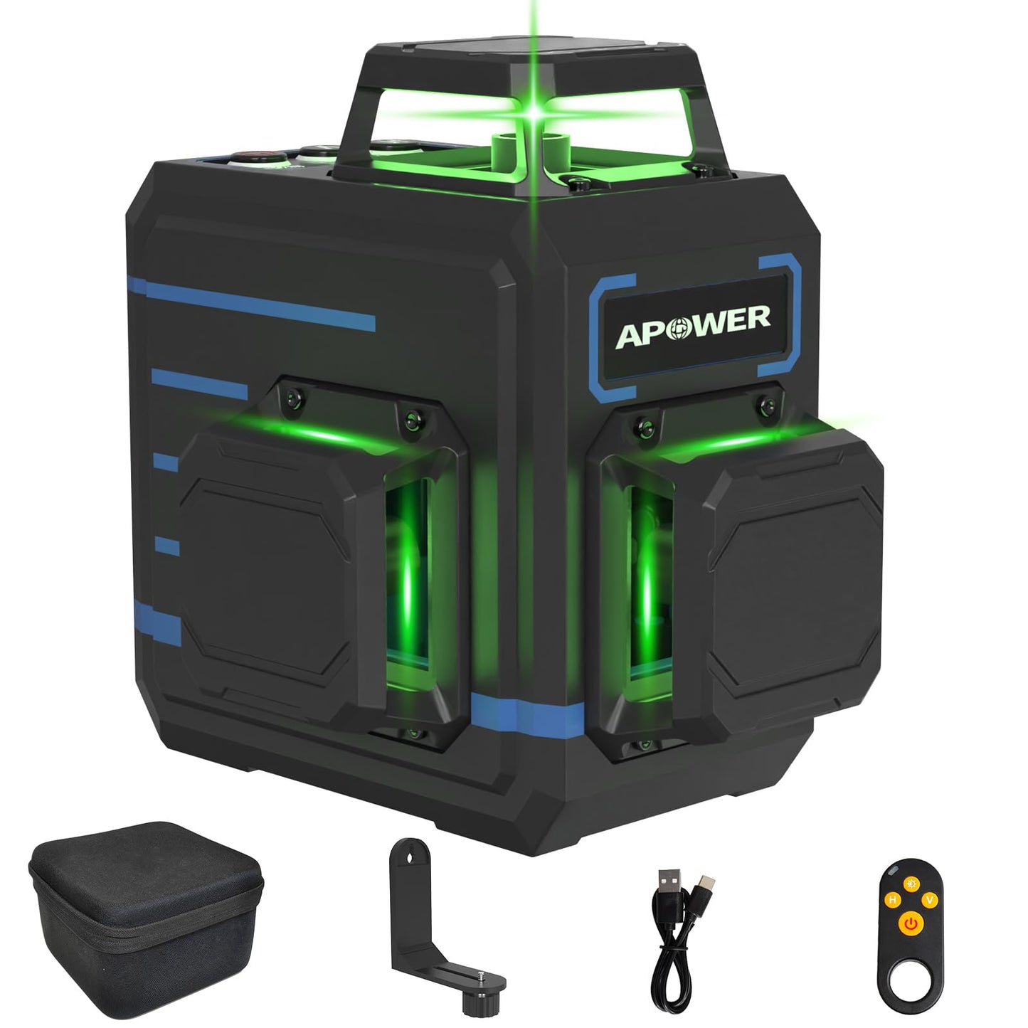 APOWER Laser Level 360 Self Leveling, 3 x 360°Cross Line Laser for Pictures Hanging, Floor Tile, DIY Projects and Home Renovation, L-Magnetic Bracket, Green Lazer Leveler Tool