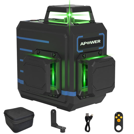 APOWER Laser Level 360 Self Leveling, 3 x 360°Cross Line Laser for Pictures Hanging, Floor Tile, DIY Projects and Home Renovation, L-Magnetic Bracket, Green Lazer Leveler Tool