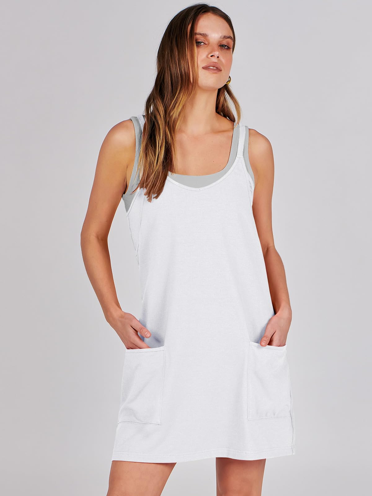 ANRABESS Women Summer Mini Romper Dress Workout Tennis Active Sports Athleisure Outfits Built in Shorts Trendy Vacation White Small