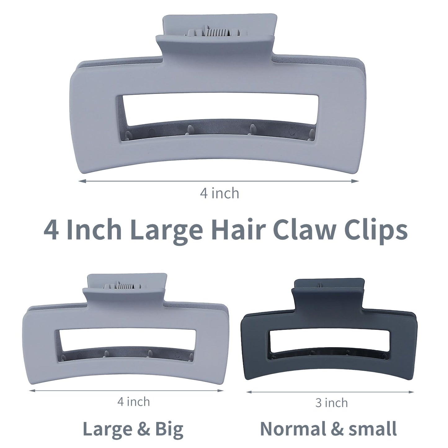 Sisiaipu 4.1 Inch Big Hair Clips 12 Pcs Large Hair Claw Clips for Thick Hair Square Claw Clips Bulk Hair Accessories for women and Girls - Grey