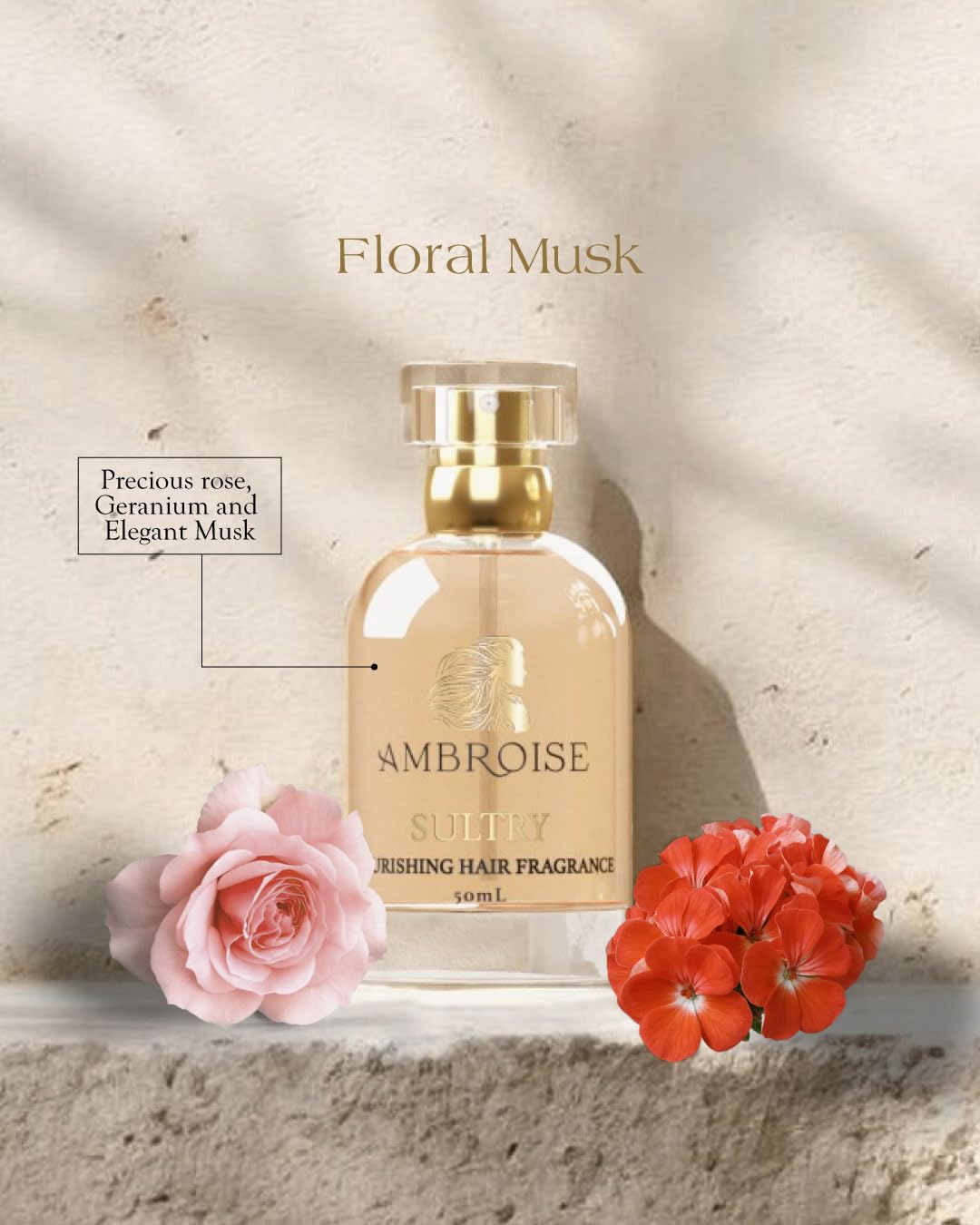 Ambroise Nourishing Hair Fragrance (15mL, Sultry - Floral Musk Notes of Precious Rose, Geranium, and Elegant Musk) Hair Perfume