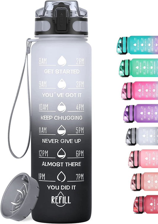 MEITAGIE 32oz Motivational Water Bottle with Time Marker & Fruit Strainer, Leak-proof BPA Free Non-Toxic Bottle with Carrying Strap, Perfect for Fitness, Gym and Outdoor Sports