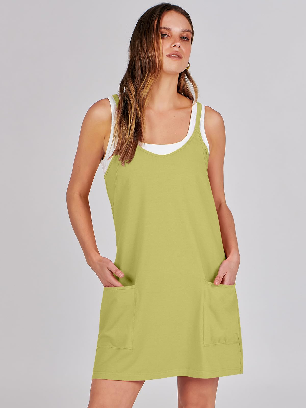 ANRABESS Women Summer Mini Romper Dress Workout Tennis Active Sports Athleisure Outfits Built in Shorts Trendy Vacation Light Green X-Smal