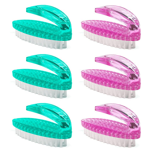 AMERWASH PLUS Handle Grip Nail Brush for Cleaning Fingernails Hands & Under Nails, Stiff Bristle Mechanic Scrub Brush Cleaner for Men Women, Pedicure Scrubbing Tool Kit (3 Pink + 3 Green)