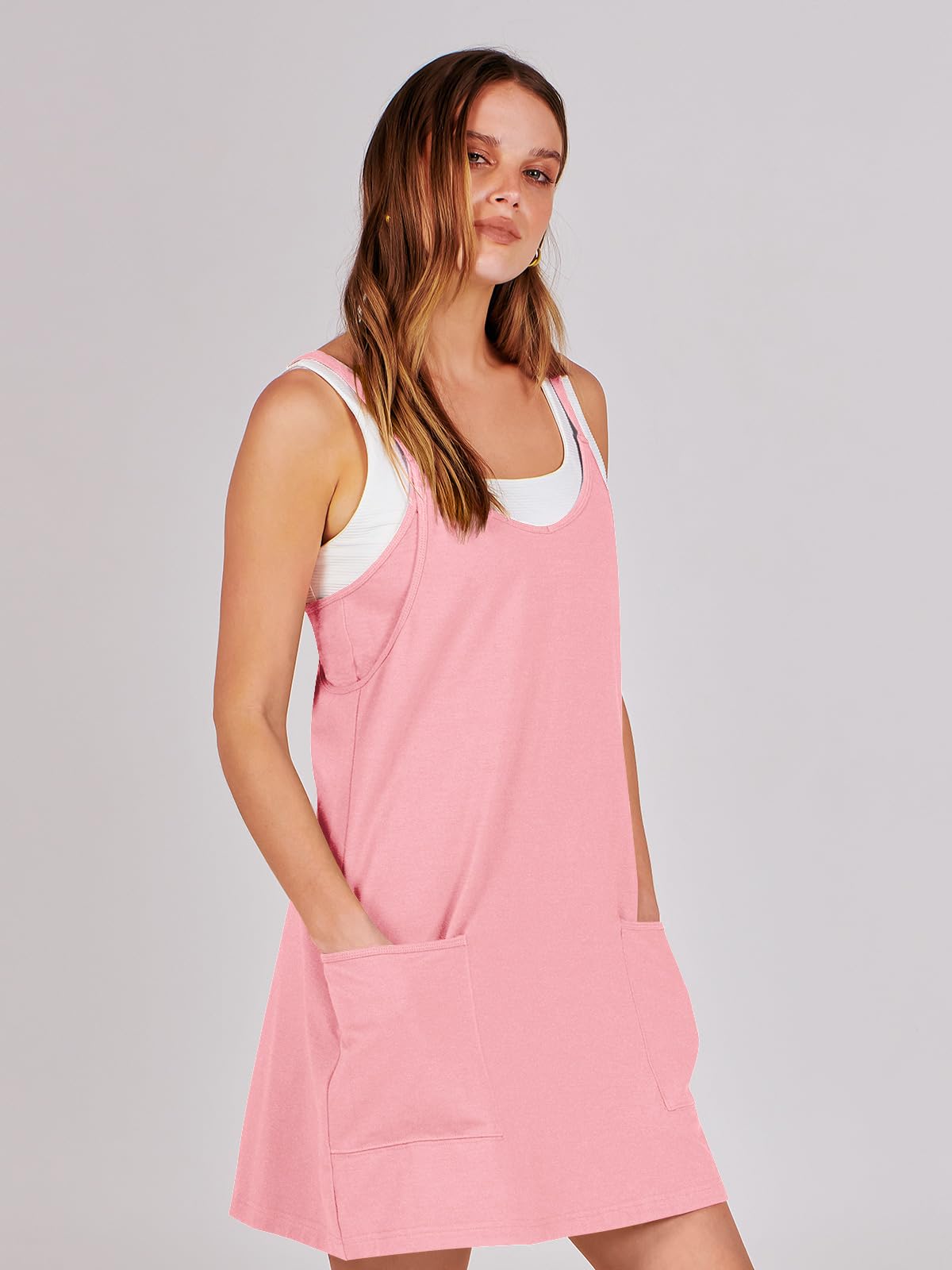 ANRABESS Women Summer Mini Romper Dress Workout Tennis Active Sports Athleisure Outfits built in Shorts Trendy Vacation Pink X-Smal