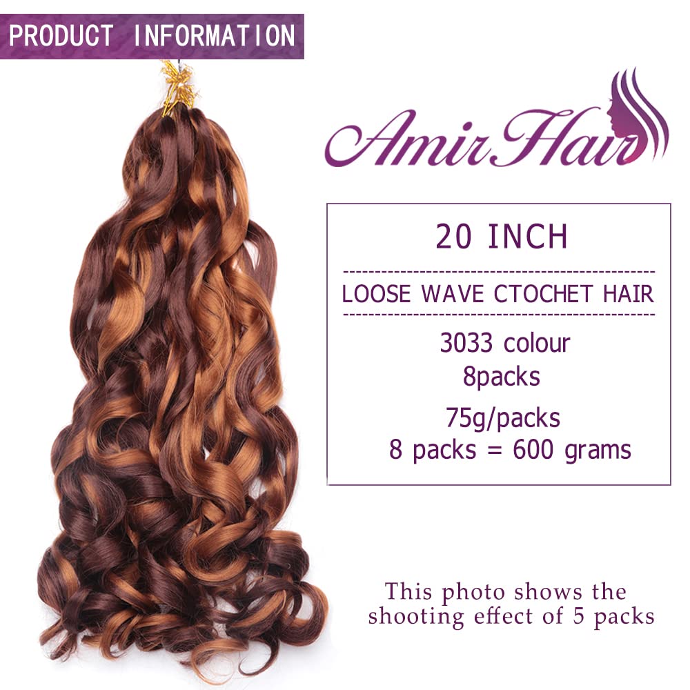 Amir Hair 8 packs French Curly Braiding Hair 20 Inch Loose Wave Braiding Hair Pre Stretched Synthetic Hair Extensions (30-33#)
