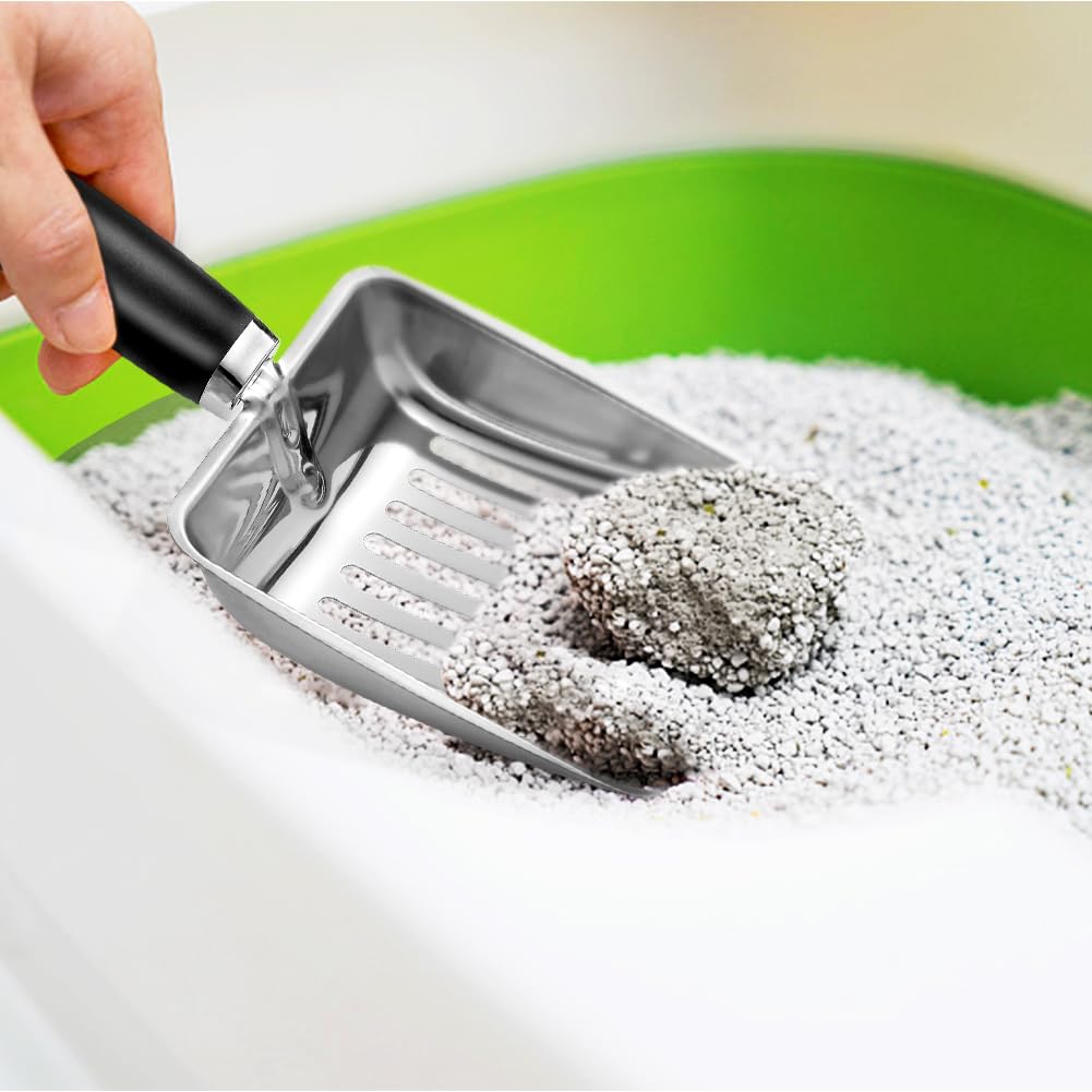 Apidgrowth Cat Litter Scoop - Metal Medium Cat Litter Scoop-Sturdy Mesh Scooper - Mesh Shovel-Easy to Clean - Suitable for Cat Litter Box - Light Black