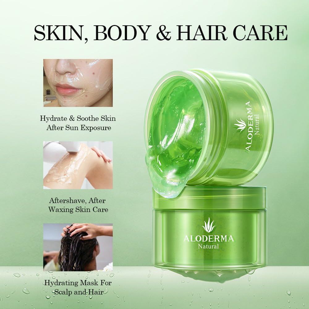 Aloderma Organic Aloe Vera Gel for Face Made within 12 Hours of Harvest, 96% Pure Aloe Vera Gel for Skin, Scalp, & Hair, Soothing Aloe Face Moisturizer, Multipurpose Skin Care, Hydrating Aloe Gel, 7oz