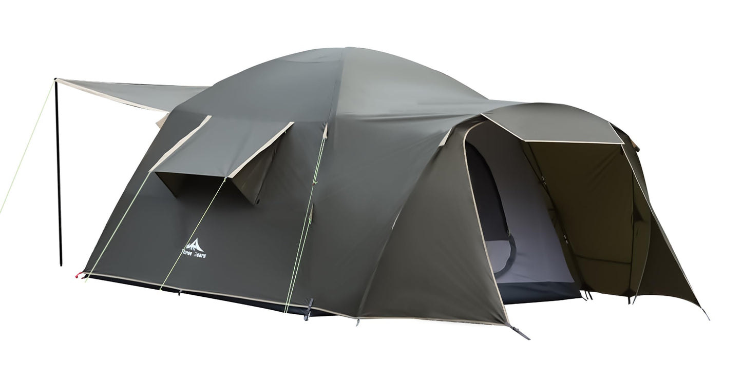 Three Bears Outdoor 6 Person Camping Tent - Waterproof Windproof Double Layer Design - Family and Car Camping - with Carry Bag and Storage Pouch - 76 Inches High (Dark Green)