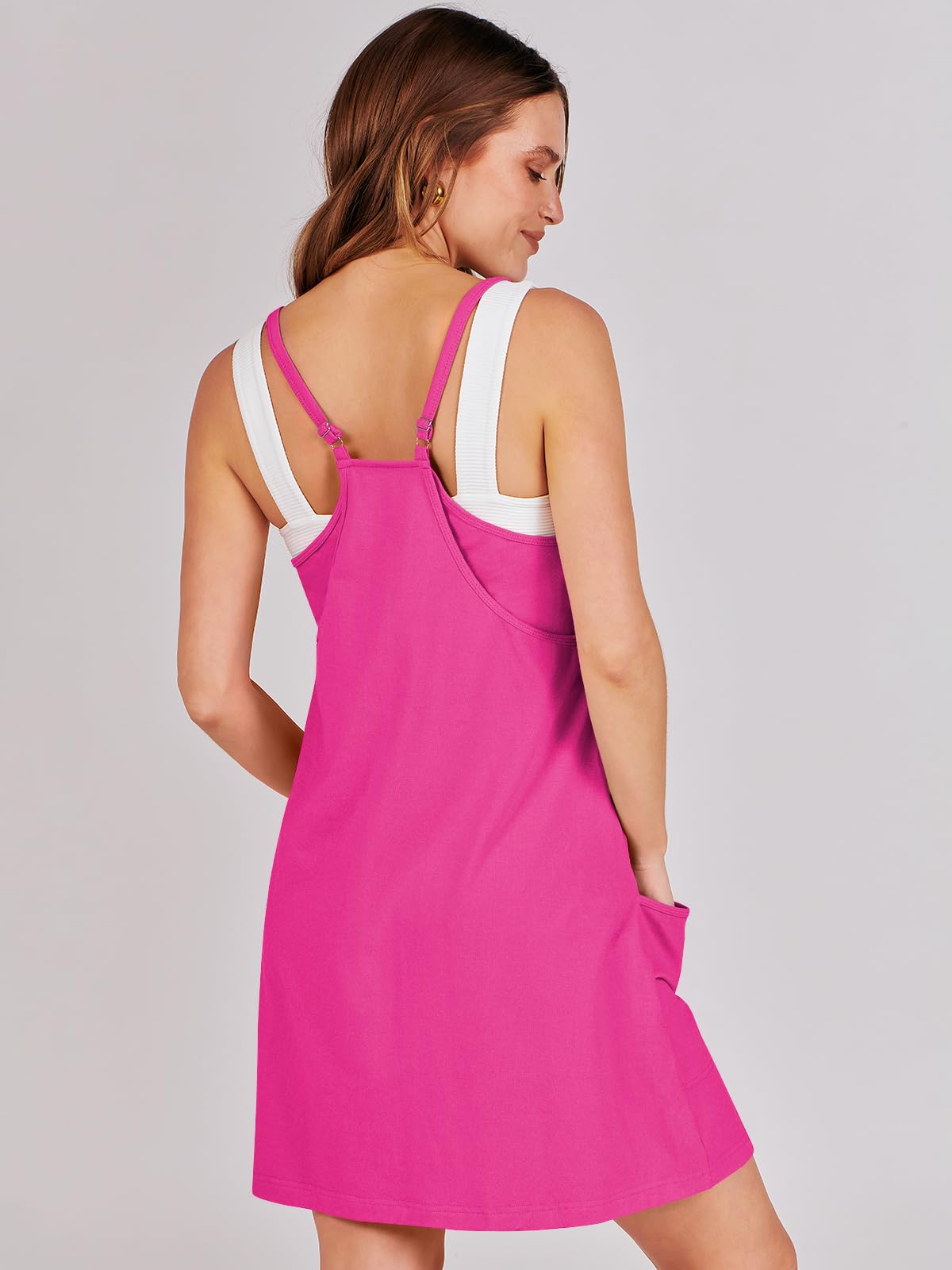ANRABESS Women Summer Mini Romper Dress Workout Tennis Active Sports Athleisure Outfits built in Shorts Trendy Vacation Hot Pink Small