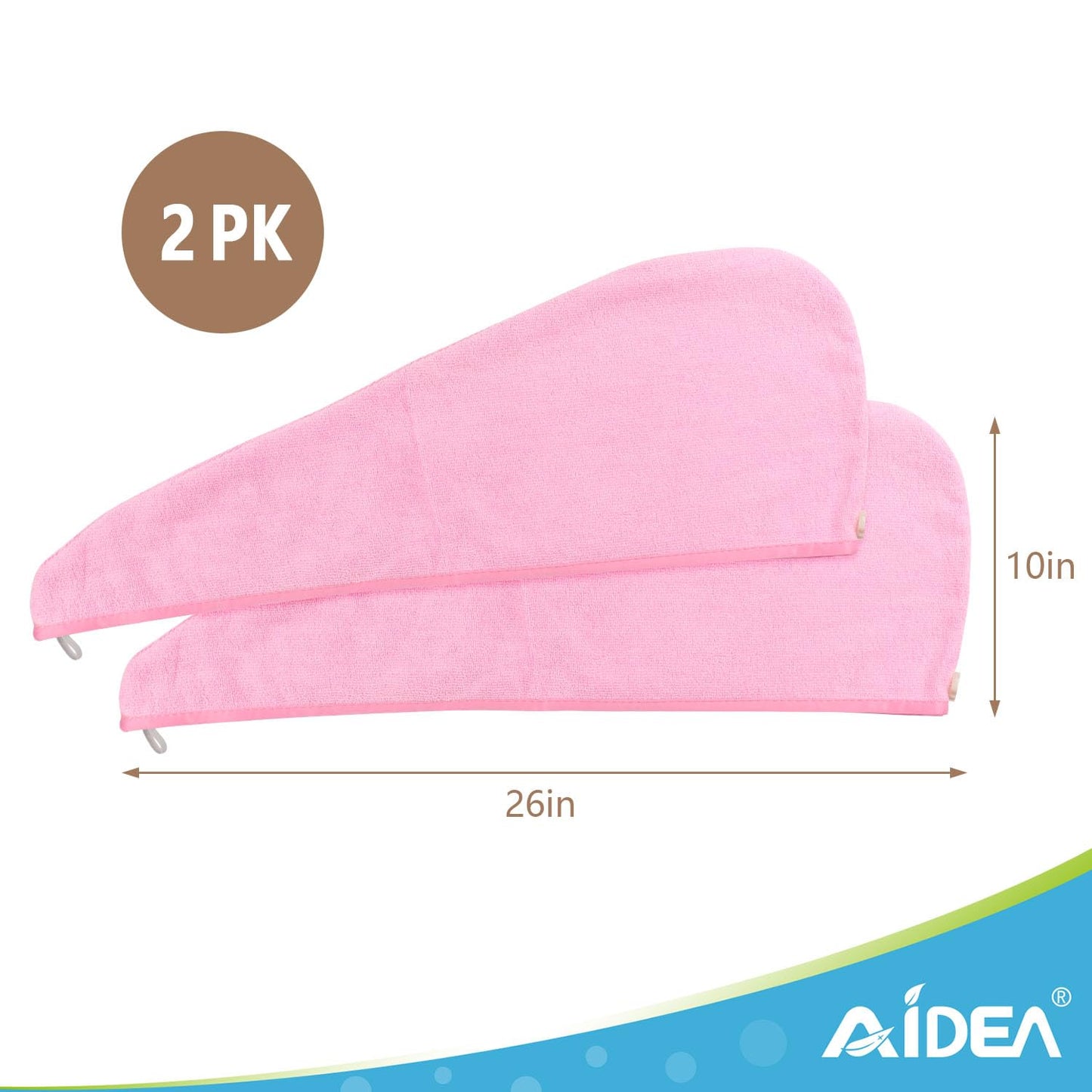 AIDEA Microfiber Hair Towel Wrap, 2 Pack Hair Turbans, Super Absorbent Quick Dry Hair Towel Wrap for All Hair Types Anti Frizz, 26"×10", Pink