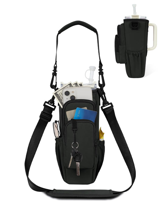 Water Bottle Carrier Bag with Phone Pocket for Stanley Brumate era 40oz Insulated Water Bottle Holder Pouch with Strap Water Bottle Bag with Straw Cover for Stanley Cup Accessories Patent Pending