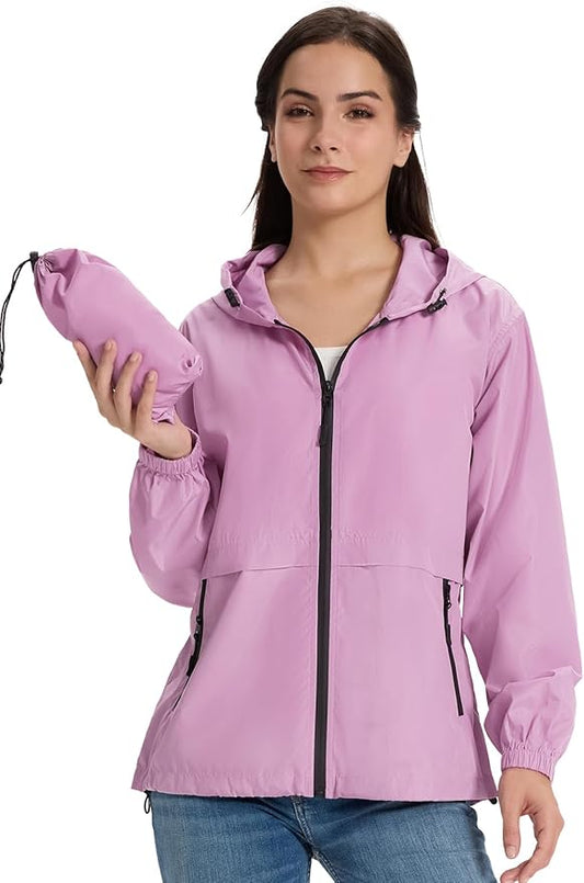 SaphiRose Lightweight Rain Jacket Women Waterproof Breathable Raincoat Packable Hooded Windbreaker