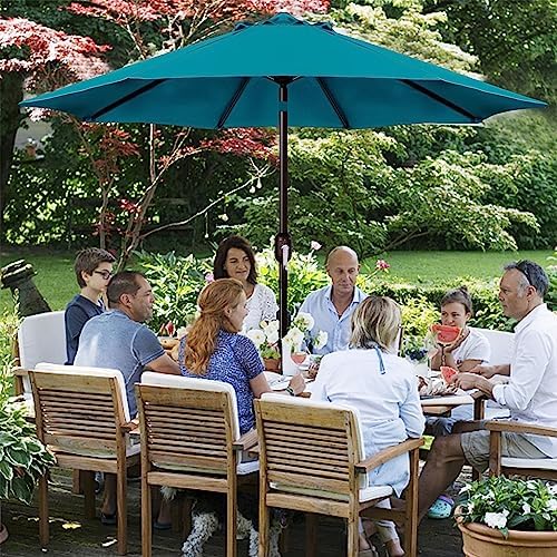 Blissun 9' Outdoor Patio Umbrella, Outdoor Table Umbrella, Yard Umbrella, Market Umbrella with 8 Sturdy Ribs, Push Button Tilt and Crank