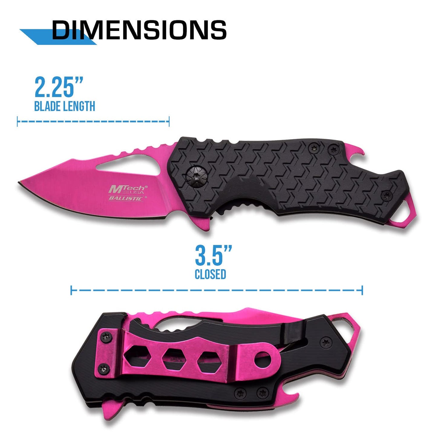 MTech USA – Spring Assisted Folding Knife – Pink Fine Edge Stainless Steel Blade with Black Nylon Fiber Handle, Bottle Opener, Pocket Clip, Tactical, EDC, Self Defense- MT-A882PK