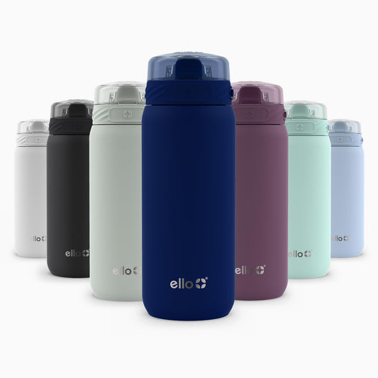 Ello Cooper 18oz Kids Stainless Steel Water Bottle Vacuum Insulated with Straw and Carry Handle, Leak Proof Locking Lid with Soft Silicone Spout, Fits Car Cupholder, Dishwasher Safe, Winter Solstice