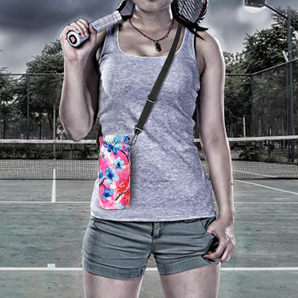 RICHEN Neoprene Water Bottle Carrier Bag with Adjustable Shoulder Strap,Insulated Water Bottle Cover for 500ml/16oz Stainless Steel/Glass/Plastic Bottles (Watercolor Flowers,500ML)