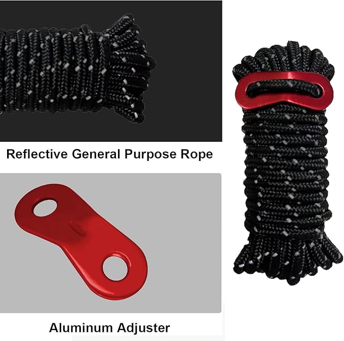 10 Pack 4mm Outdoor Guy Lines Tent Cords Reflective Canopy Wind Rope Lightweight Camping Rope with Aluminum Guylines Adjuster for Tent Tarp, Canopy Shelter, Camping, Hiking, Backpacking Black