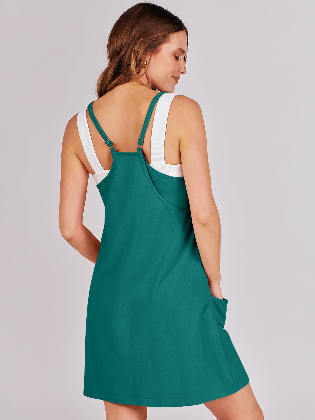 ANRABESS Women Summer Mini Romper Dress Workout Tennis Active Sports Athleisure Outfits built in Shorts Trendy Vacation Teal Large