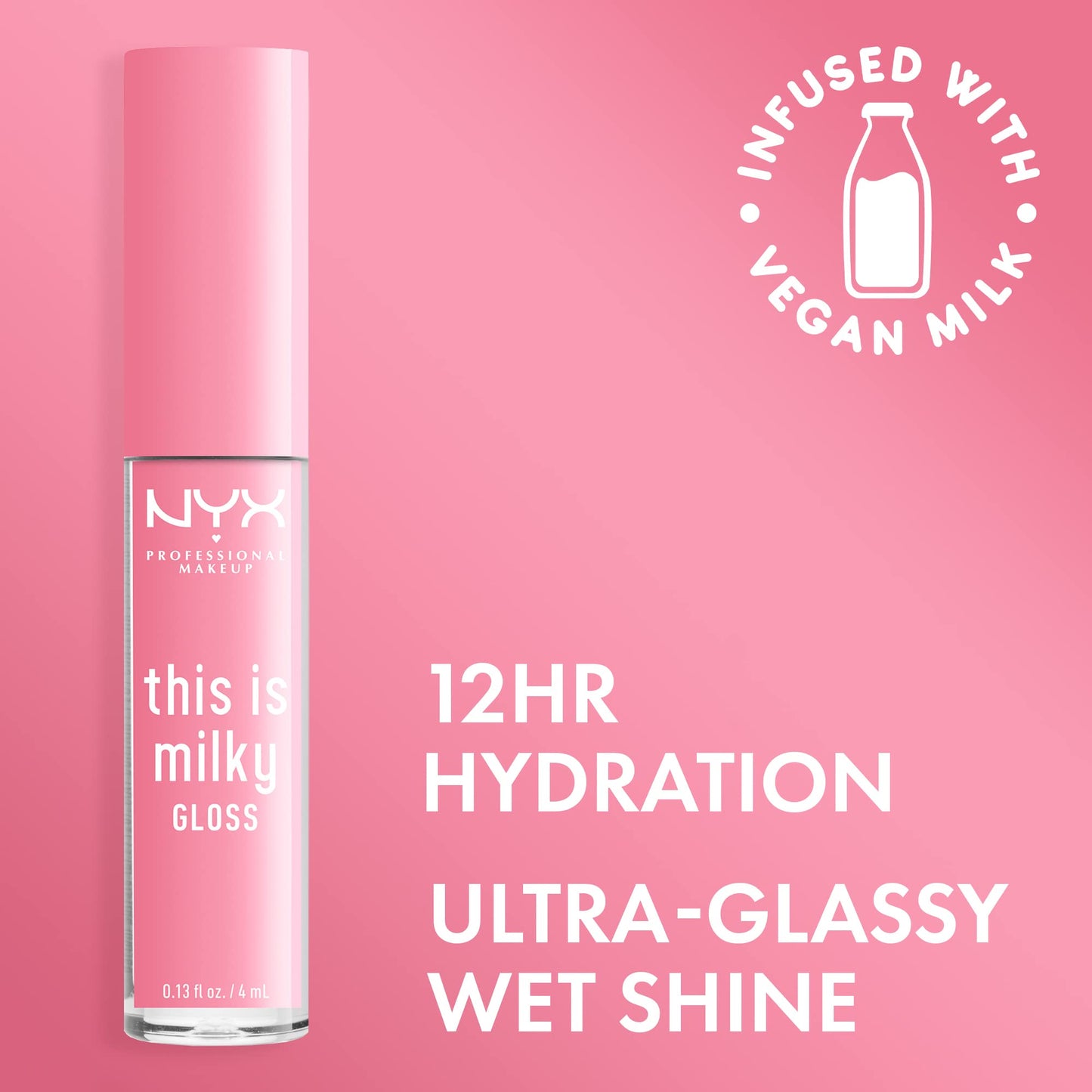 NYX PROFESSIONAL MAKEUP This Is Milky Gloss, Vegan Lip Gloss, 12 Hour Hydration - Milk It Pink (Sheer Baby Pink)