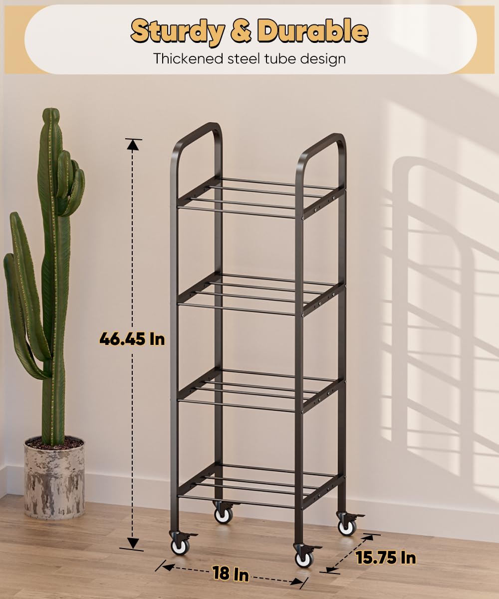AnBaiMei 4-Tier 3D Printer Filament Storage Rack with Wheels, Rolling Spool Holder Stand Cart, Holds up to 48×1kg Spools, Heavy Duty Metal Filaments Organizer Shelf for Printing Studio Office Workshop