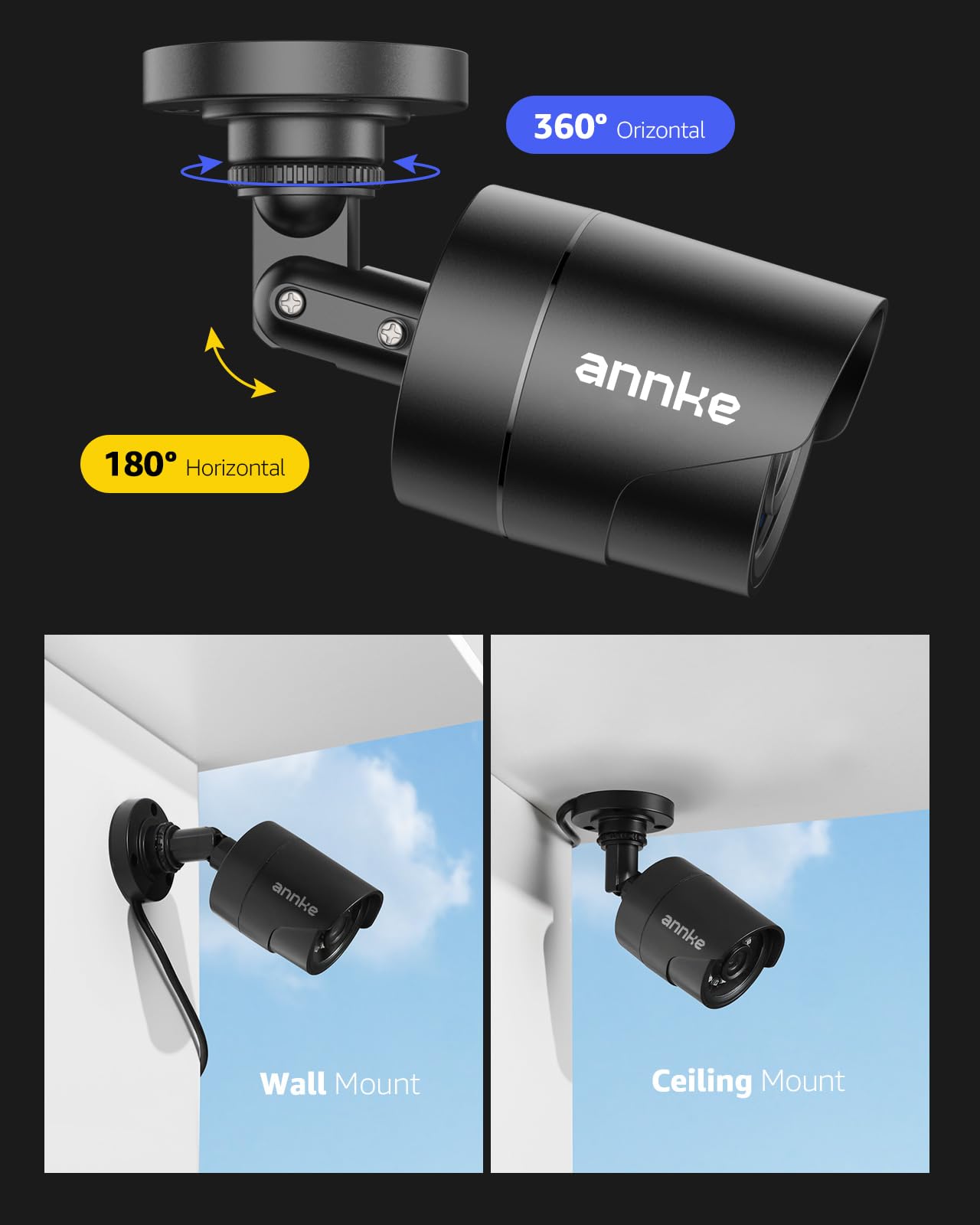 ANNKE 1080p Security Camera 4-in-1 CCTV Bullet Wired Cam, AHD/TVI/CVI/CVBS, Analog Surveillance Video Add-On Black Camera for Outdoor Use, 100ft Clear Night Vision (Power Adapter Not Included) - E200