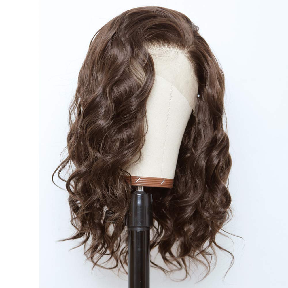 ANDRIA 13X4 HD Lace Front Wigs Pre-Plucked Hairline 16 Inches Body Wave Chocolate Glueless Lace Frontal Wigs with Baby Hair Short Bob Wig 200% Density Loose Wave Short Curly Lace Closure Wig