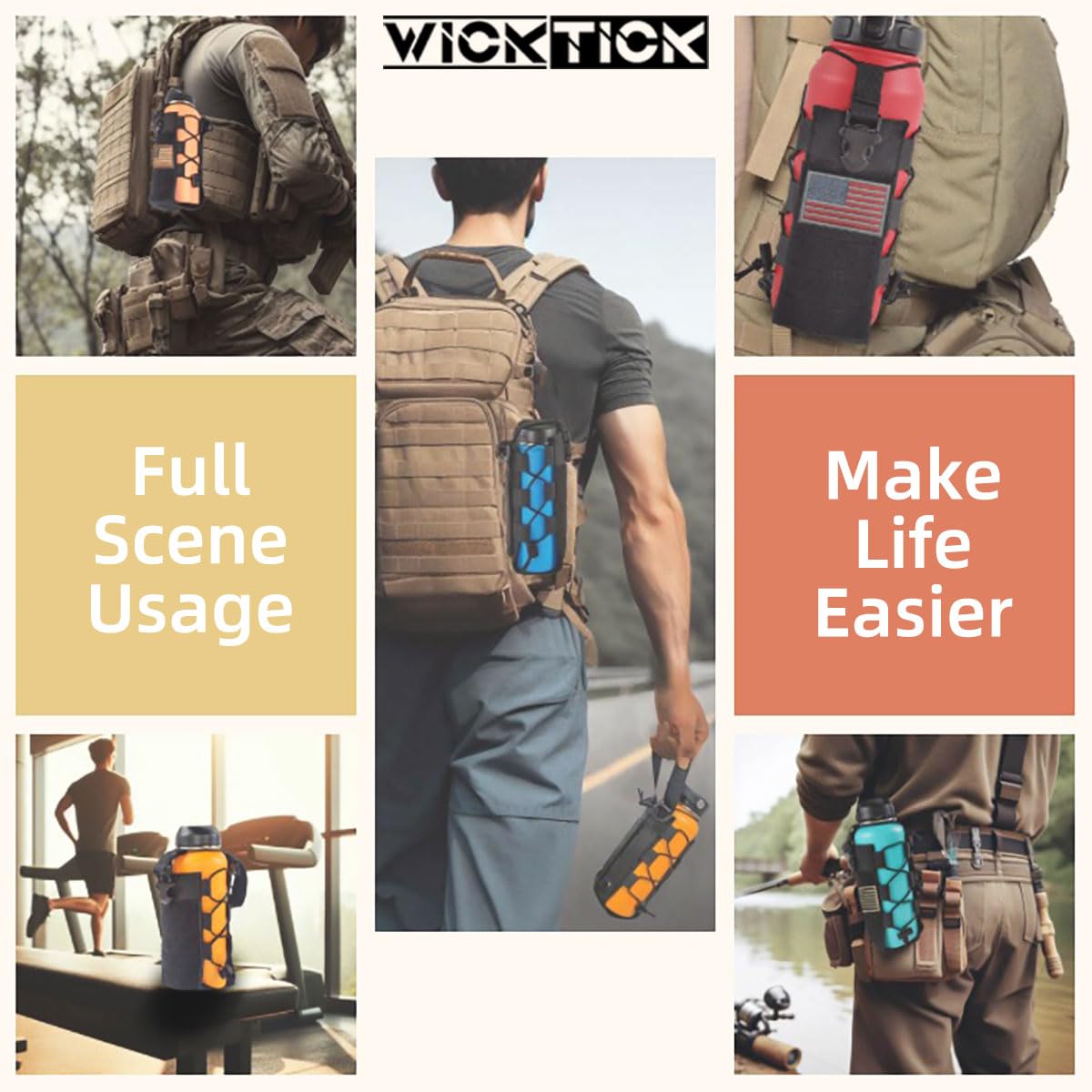 WICKTICK Molle Water Bottle Holder Pouch 16 24 32 40 64 oz - Multi-Purpose Tactical Fuel Bottle Bag, Adjustable Size for Outdoor Activities, Adapted to Backpack/Vest/Belt (Green, Classic)